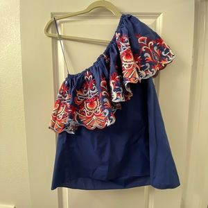 NWT Parker One Shoulder top w/ embroidery size L